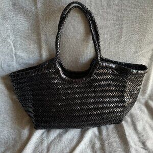 La Via Italian Woven Handbag/Tote in Black Leather